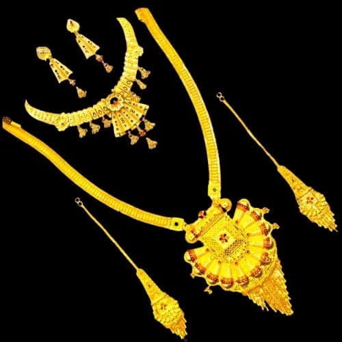 Trendy Gold-Plated Necklace Combo Set with Choker, Long Necklace, and Earrings