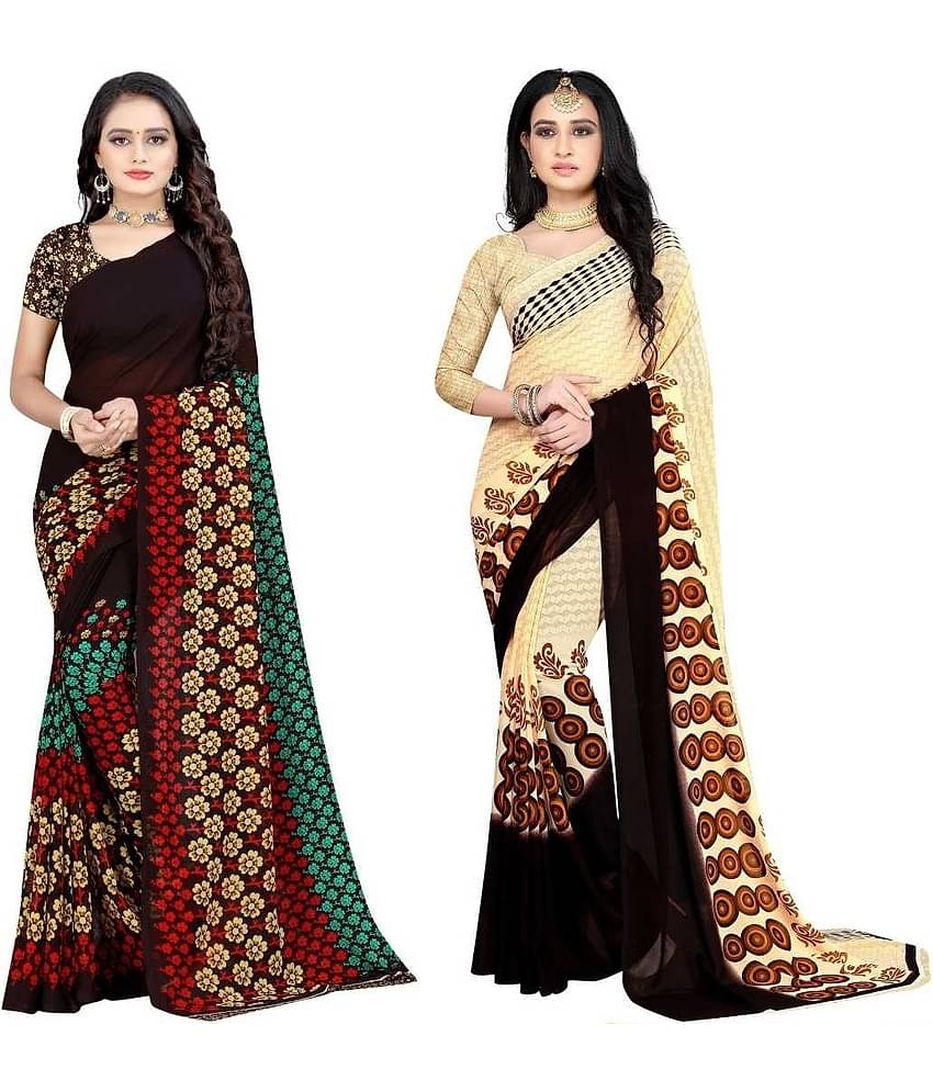 LEELAVATI Georgette Printed Saree With Unstitched Blouse Piece ( Multicolor )