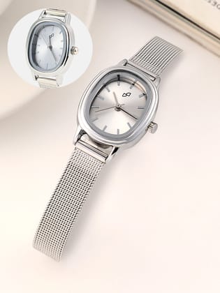The Cosmopolis Mesh Rectangular Watch - Metallic Silver-Watches