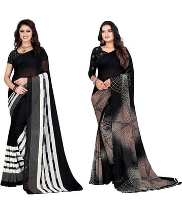 LEELAVATI Georgette Printed Saree With Unstitched Blouse Piece ( Black )