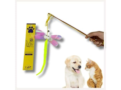 A+a Pets' Cat Wand Teaser Interactive Toy with Feather Tail Play Toy for Cats, Puppies, and Small Animals  - Caterpillar