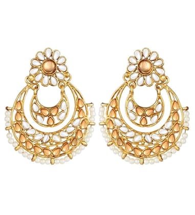 Generic Women's Rose Gold Plated Alloy Kundan Earrings & Mangtikka-PID47373
