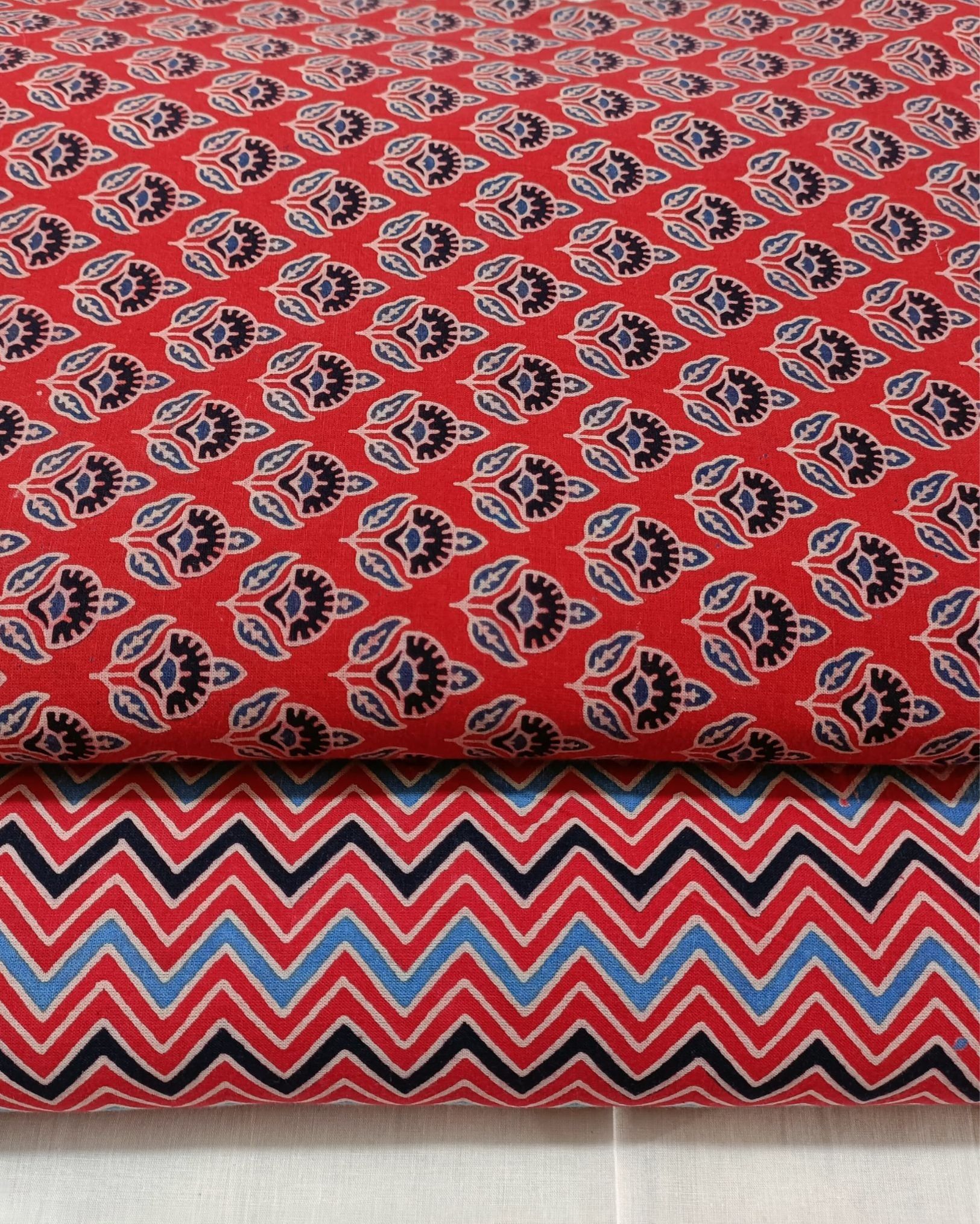 Ajrakh Blockprinted Modern Red Suit Piece (Top+Bottom)