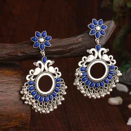 Oxidised Silver Plated Floral Peacock Designed Kundan Studde