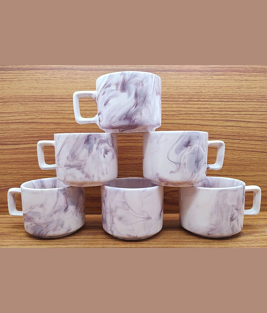 Laghima jadon Purple Hotel Cup Printed Ceramic Tea Cup 130 ml ( Pack of 6 )