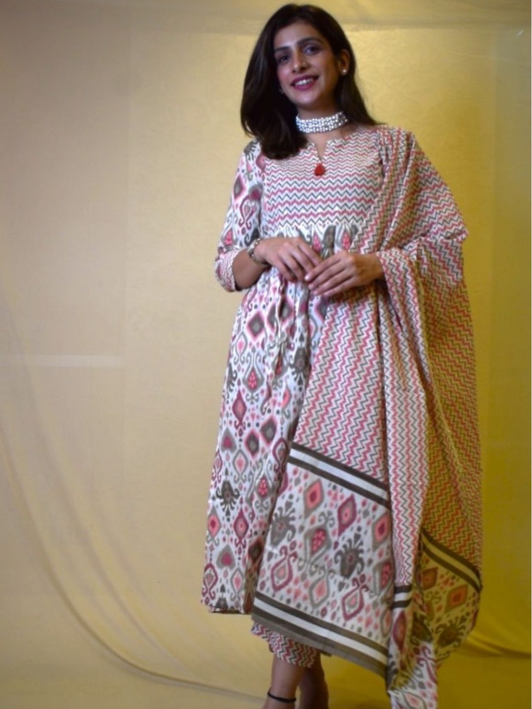 Multi Coloured Nayra Cut Dupatta Set-40