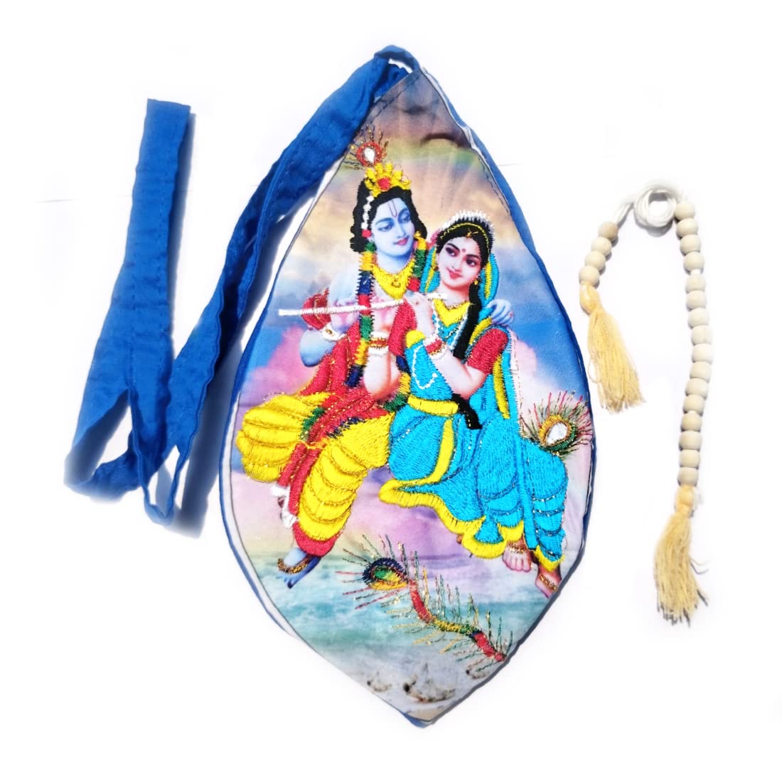MAYAPURI Radha Krishna Embroidery Cotton Chanting Bag/Gomukhi Japa Bag with Sakshi Mala Counter