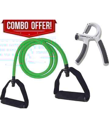 Combo Professional Single Toning Tube Exercise Band Resistance Band Exerciser Cord with Comfort Handles Latex Tube With R Hand Grip Adjustable Hand Grip Strengthener, Hand Gripper for Men & Women for Gym Workout & Home Use