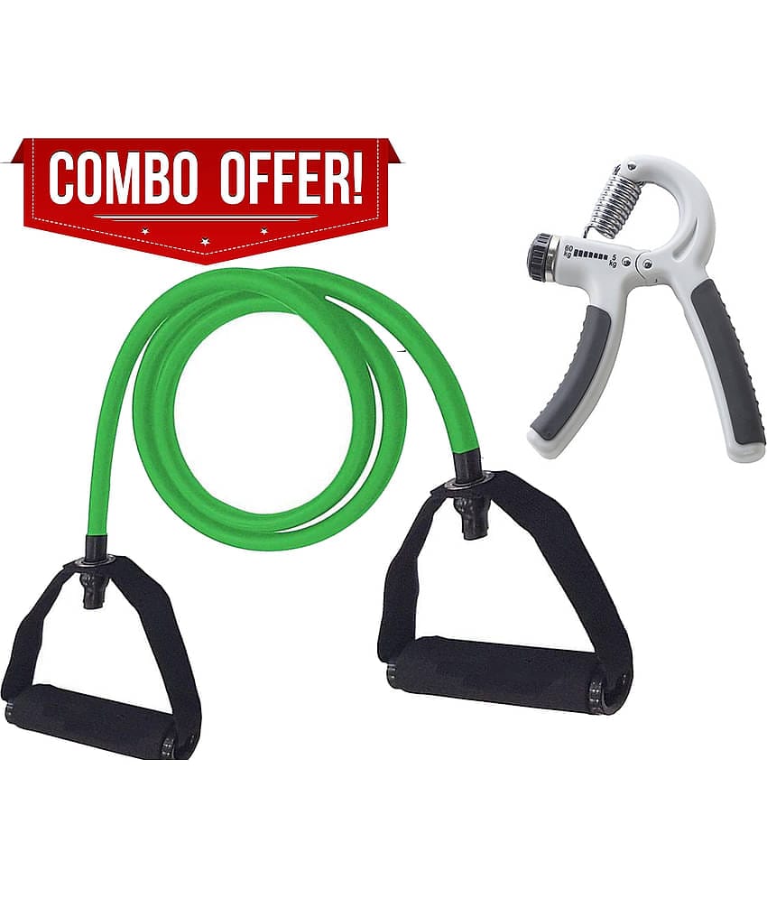 Combo Professional Single Toning Tube Exercise Band Resistance Band Exerciser Cord with Comfort Handles Latex Tube With R Hand Grip Adjustable Hand Grip Strengthener, Hand Gripper for Men & Women for Gym Workout & Home Use