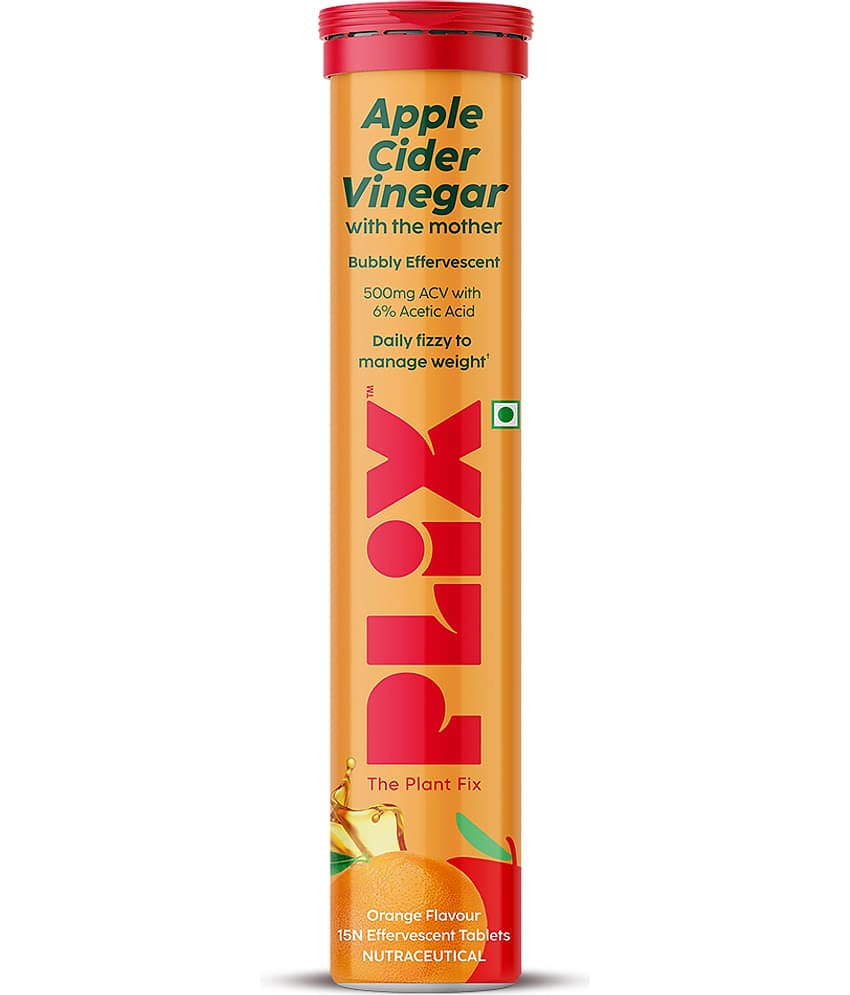 Plix Apple Cider Vinegar 15 Effervescent Tablets Orange Flavour with Vitamin B12 (15 No)
