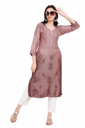 The Chikankari Story Luxurious Mughal-Inspired Chikankari Kurti Hand Embroidered Muslin Fabric with Self-Design Motifs-M
