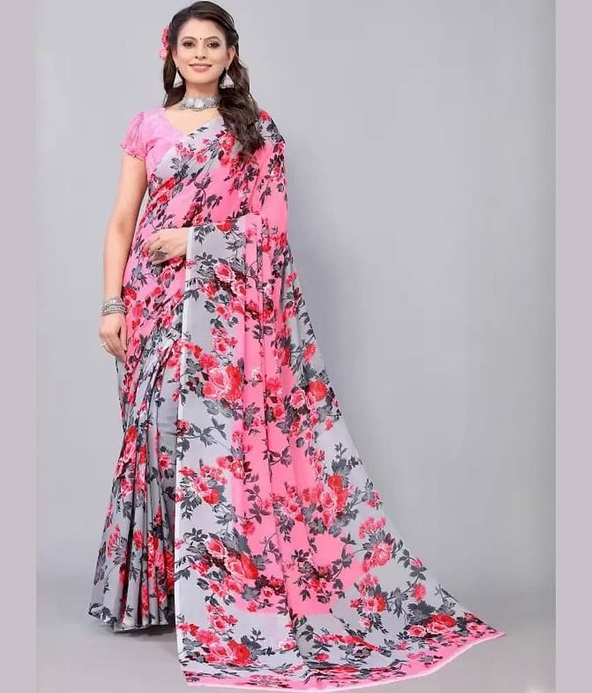 Samai Georgette Printed Regular Saree With Unstitched Blouse Piece ( Orange )