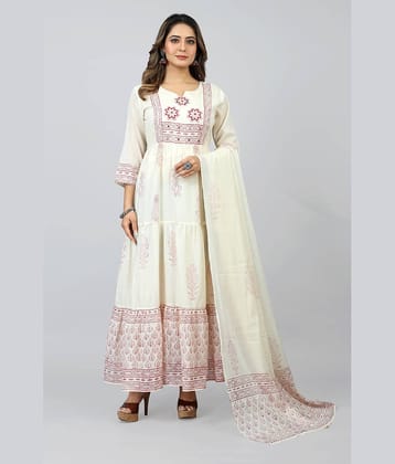 SARRAS - Off White Flared Cotton Women's Stitched Ethnic Gown ( Pack of 1 )