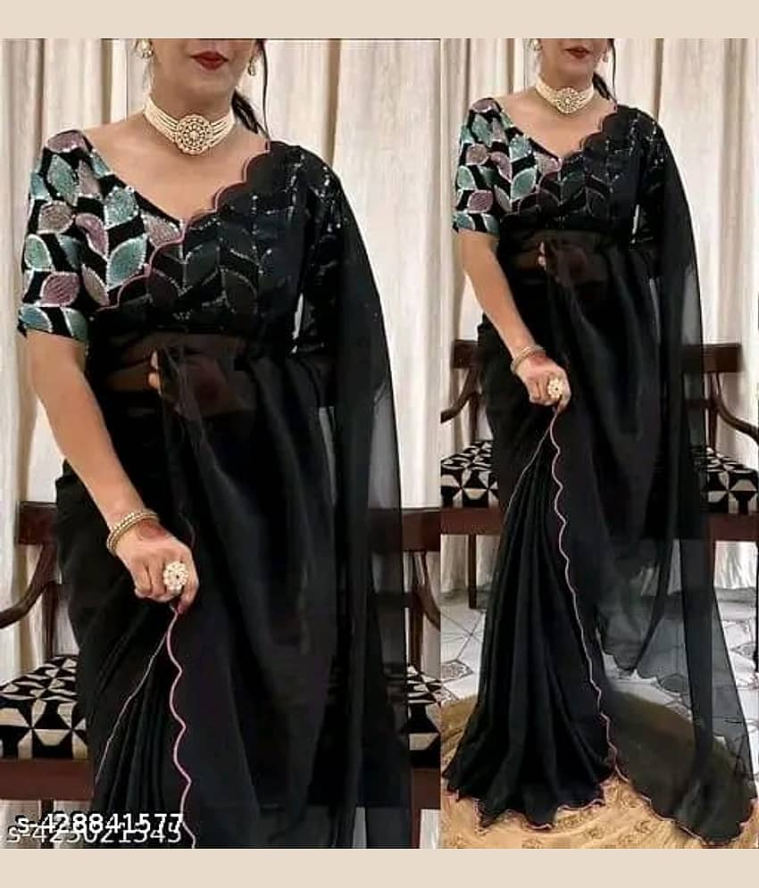 supalee Tex Georgette Solid Saree With Unstitched Blouse Piece ( Multicolor1 )