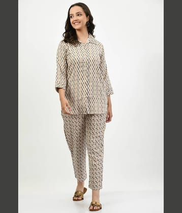 MAURYA Women Printed Shirt With Palazzos Co-Ord Set ( Cream )