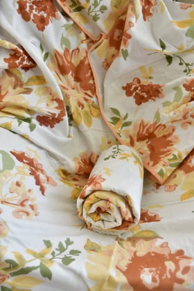 Rust and Yellow Floral Print Dohar | Hand-Blocked Single Bed (pair)