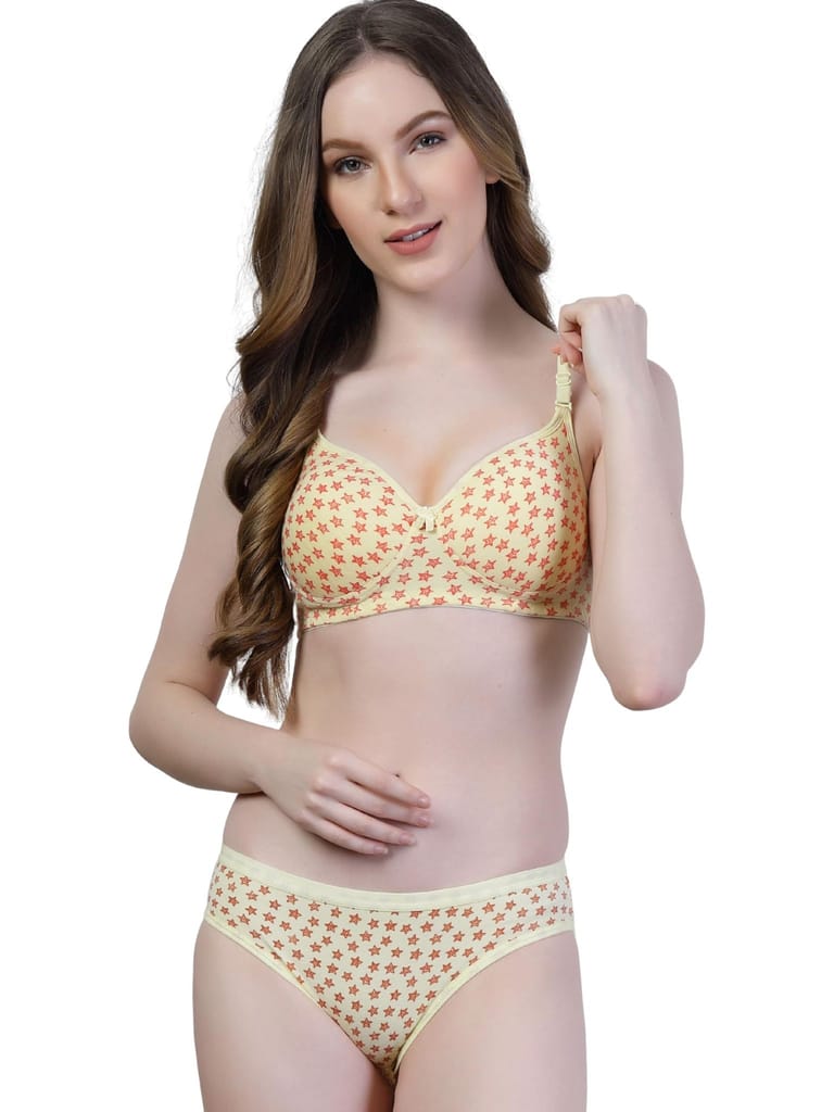 Lightly Padded Star Print Lingerie Set | Women Bra Panty Combo Cotton