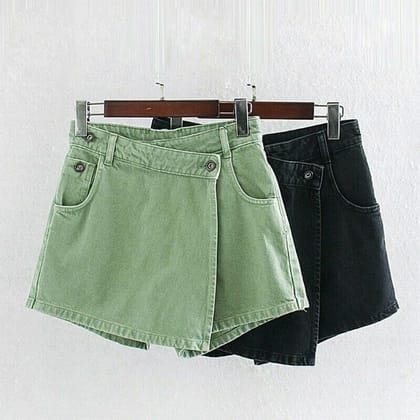 Olive denim Skorts-Black / L