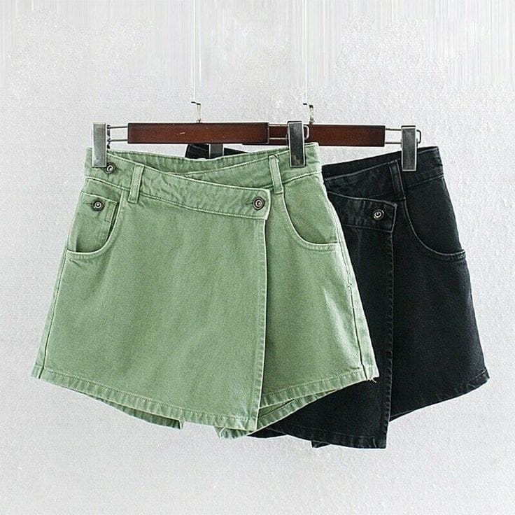Olive denim Skorts-Black / L