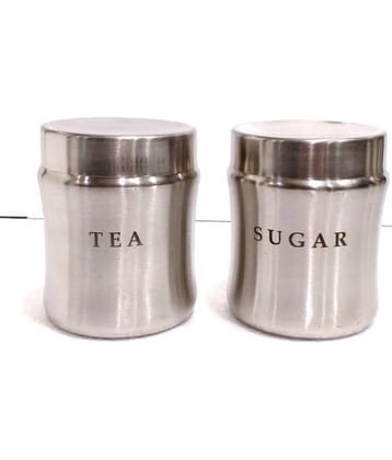 BOXY Curve Shaped 2 pc Steel Tea/Coffee/Sugar Container Set of 2 800 mL