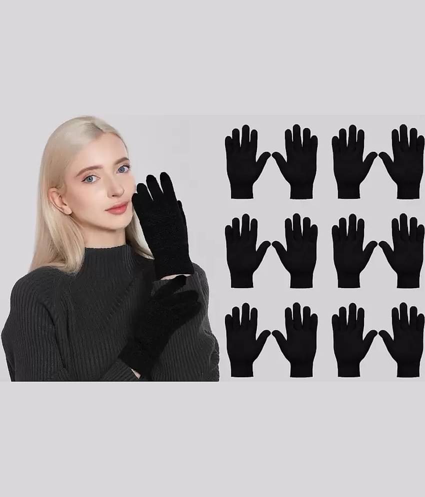 Alamos Black Cotton Men's Woollen Gloves ( Pack of 6 )