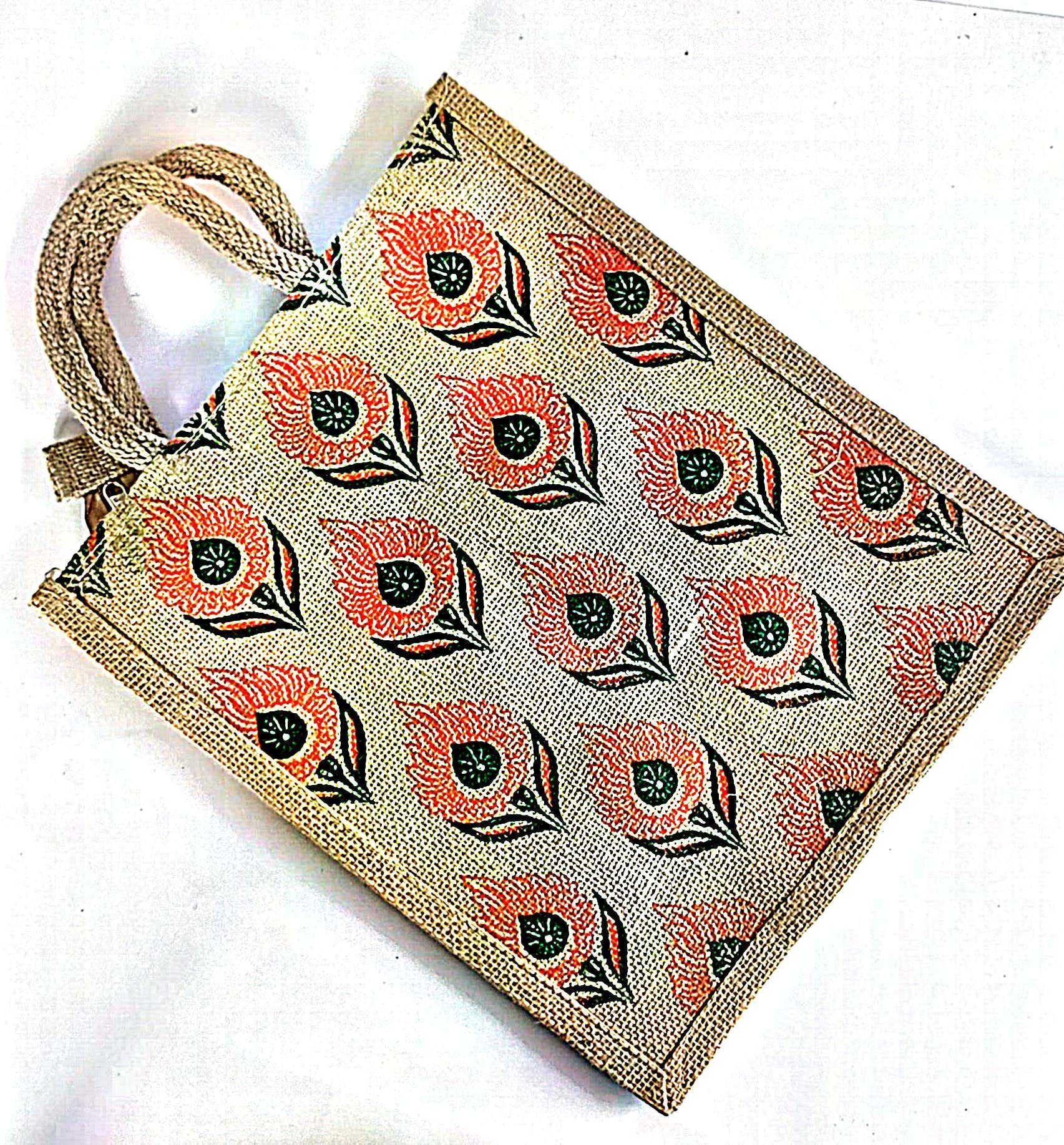 "Jute Bag with Floral Print"