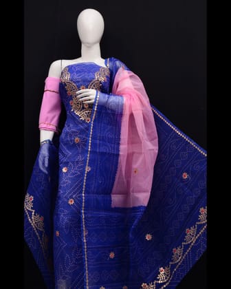 Glimmering Navy Blue Kota Doria Suit (Top+Bottom+Dupatta)