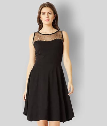 Miss Chase Women Cotton Embellished Fit & Flare Dress ( Black )