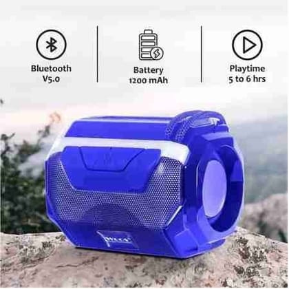 Wireless Bluetooth Speaker with Mic, FM Radio, AUX or USB or TF Support & 6Hrs Playtime - Hands-Free Calling & Rechargeable Battery Blue