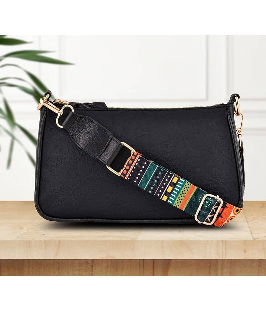 Lychee Bags Sling Bag PU Set of 1 ( Black )