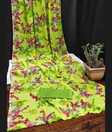 Kanooda Prints Georgette Printed Saree With Unstitched Blouse Piece ( Green )