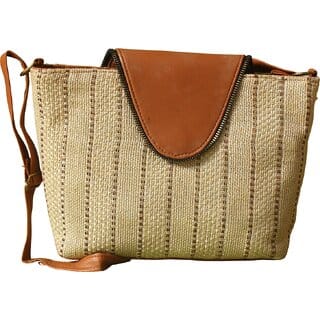 Womens Teal Textured Sling Bag with Tan Flap