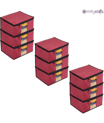 PrettyKrafts Non Woven Saree Cover Storage Bags Premium Quality Saree Organizer for Wardrobe/Cloth Organizer Pack of 9 - Maroon