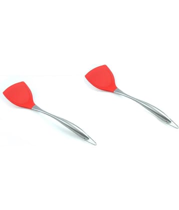 Baskety Silicone with Stainless Steel Handle Spatula ( Pack of 2, Red )