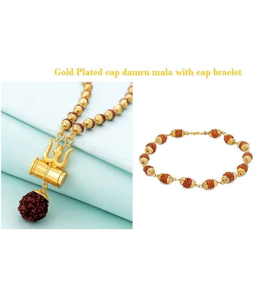 PAYSTORE Combo of gold plated rudraksha cap damru mala with cap braclet. Premium quality