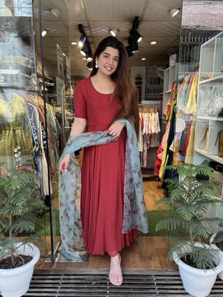 Shama Rust Voluminous Maxi With Dupatta-XXL