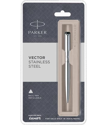 Parker Vector Stainless Steel Chrome Trim Ball Pen (Silver)