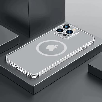 iPhone 12 Slim Metal Lock case with Magsafe and Camera Lens Protector-iPhone 12 Pro / Silver