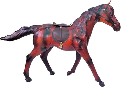 Original Leather Craft Decorative Item Running Horse (Dark Brown Horse, 18 Inch)