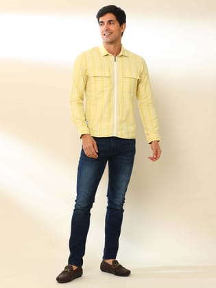 Zipper Clouser Yellow Stripe Shirt-S