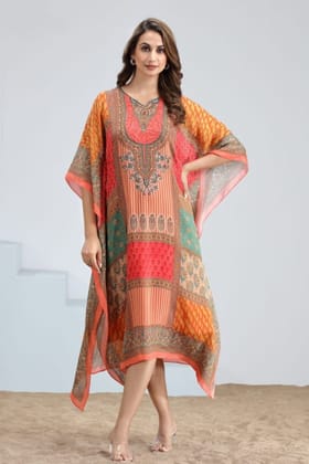 Pink Kaftan with Intricate Embroidery-PINK / L