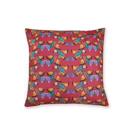 Gond Red Bird Cushion Cover