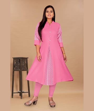 Hetsa Women Cotton Blend Printed Anarkali Kurti ( Pink )