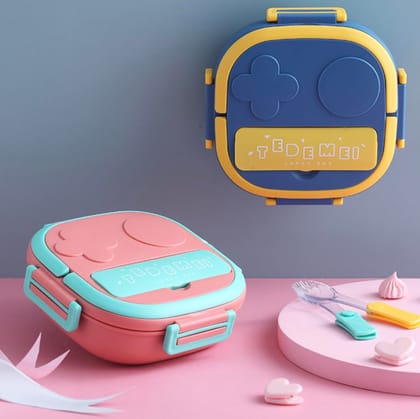 Stainless Steel Bento Lunch Box for Kids and Adults, Stackable BPA-Free Food Containers with 3 Compartments and Fork, 550ML (Pink)