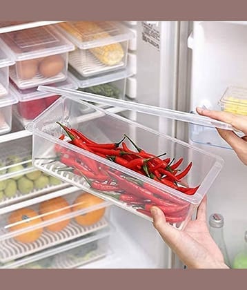 NCMART Fridge Storage Box Fridge Organizer with Removable Drain Plate and Lid Stackable Fridge Storage Containers Plastic Freezer Storage Containers for Fish, Meat, Vegetables, Fruits (White) (Pack of 2) (1500 ml)