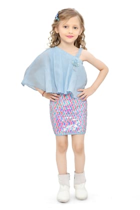 Be:Kids Enchanted Blue Flutter Sleeve Dress with Sparkling Sequin Skirt for Girls