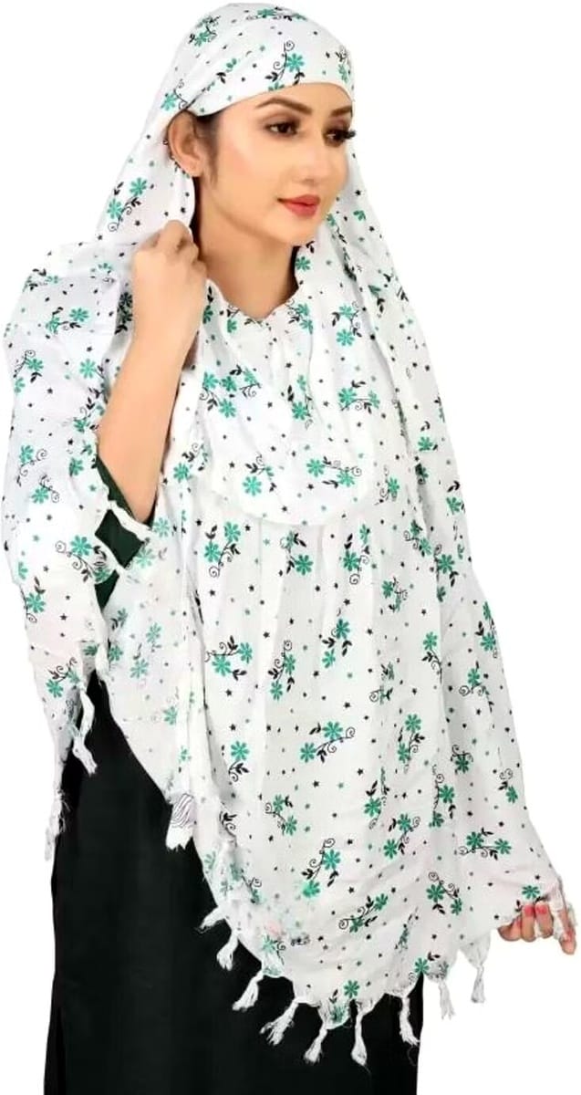 Shiv Textiles Summertime Essential Scarf Pure Cotton White Printed Design Soft Breathable Neck Wrap Headscarf Lightweight Sun Protection Stole Daily Wear Fashion Accessory