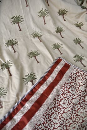 Beige and Maroon Palm and floral jaal Dohar Single (Pair)