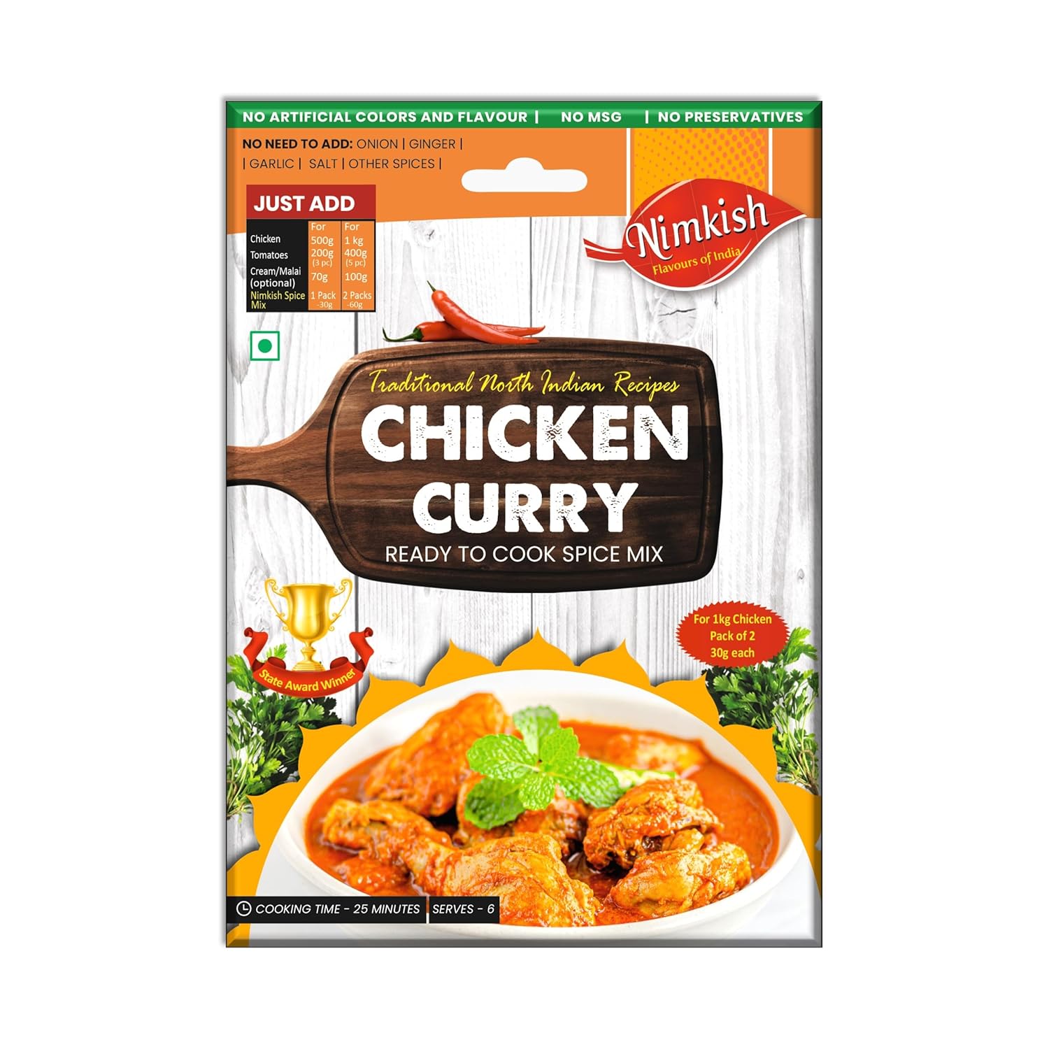 Nimkish Chicken Curry Masala 60g, Ready to Cook Spice Mix, Quick & Tasty Meals, Premix Powder Spice