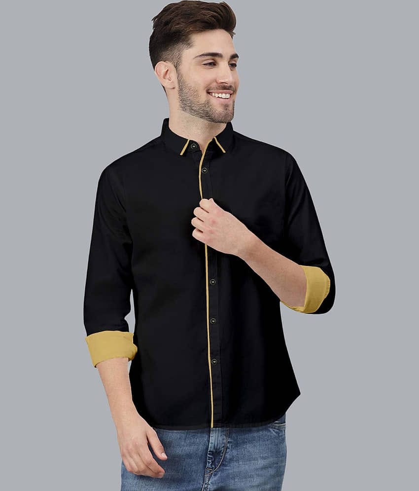 VTEXX Cotton Blend Regular Fit Solids Full Sleeves Men's Casual Shirt - Black ( Pack of 1 )
